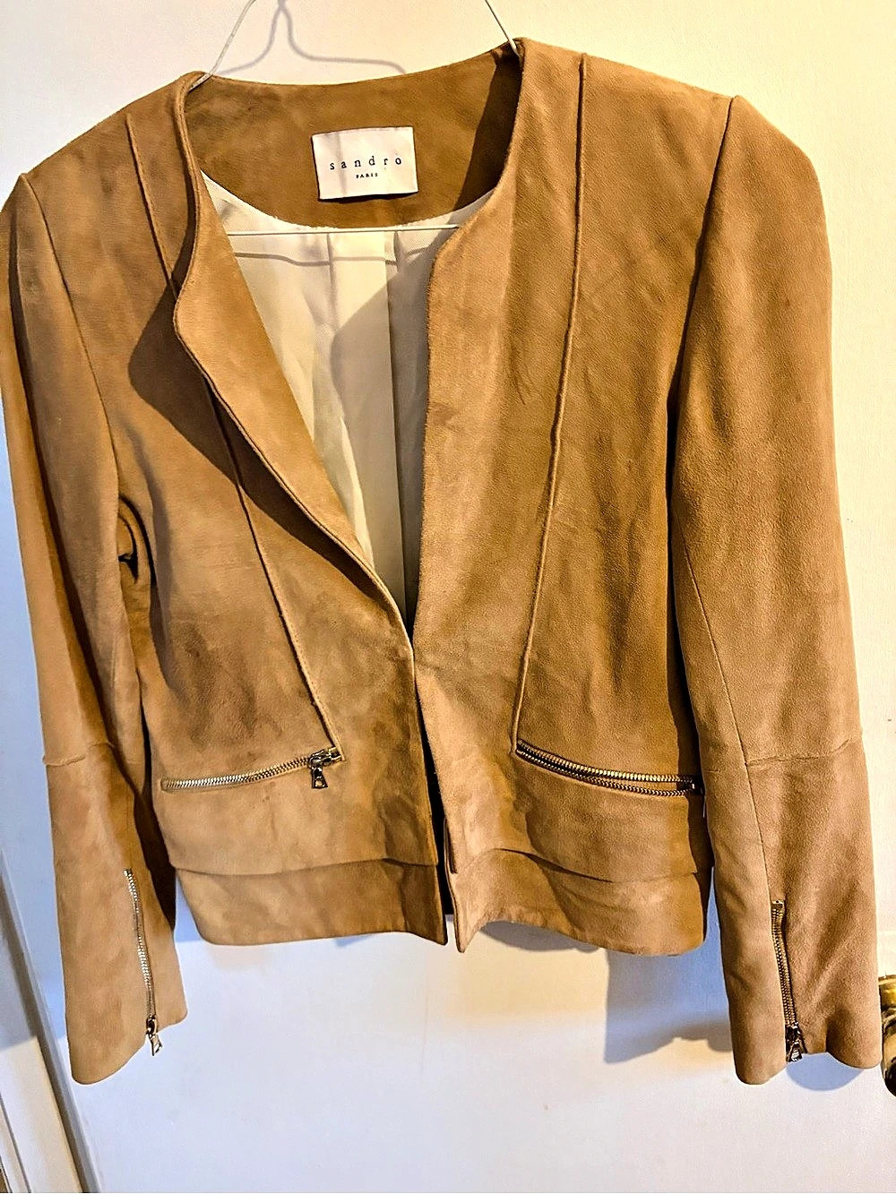 Sandro Paris tan suede collarless jacket .80